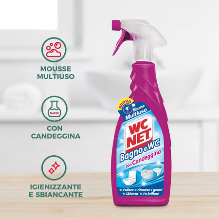 Wc Net Bagno e Wc con Candeggina Detergente Spray per Sanitari 12 x 600 ml