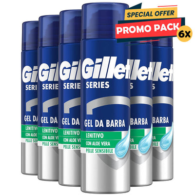 Gillette Series Gel da Barba Lenitivo Alove Vera Protezione Completa 6 x 200 ml