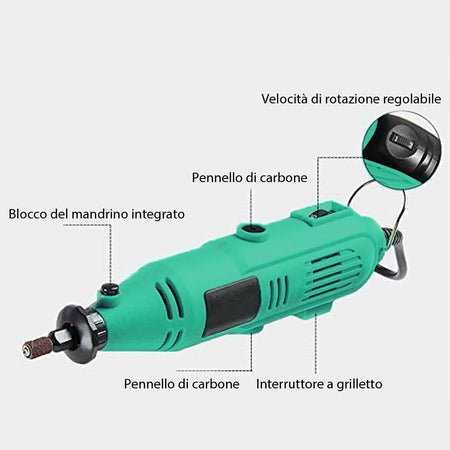 Mini smerigliatrice Elettrica Fresa Drill in Valigetta Strumento Rotativo 130W