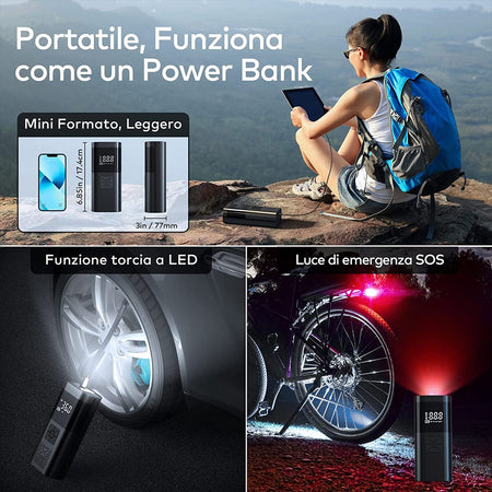Mini Compressore Aria Portatile Wireless Auto Bici Gonfiatore Elettrico Batteria