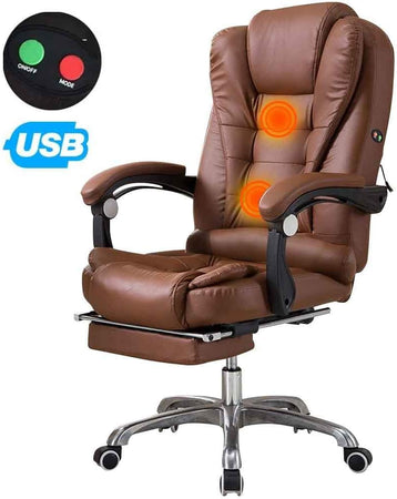 Poltrona Massaggiante USB Sedia Scrivania Ufficio Reclinabile + Poggiapiedi Marr