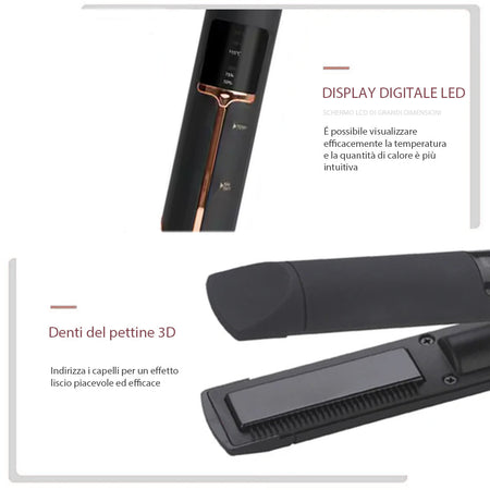 Piastra per Capelli Senza Fili Portatile Nera Ricaricabile USB Cordless Display