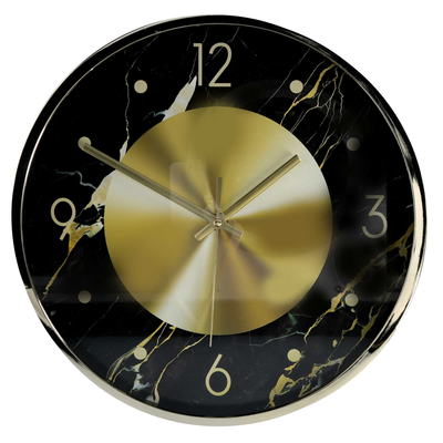 Orologio plastica effetto marmo oro e nero tondo cm ø30,5 Vacchetti