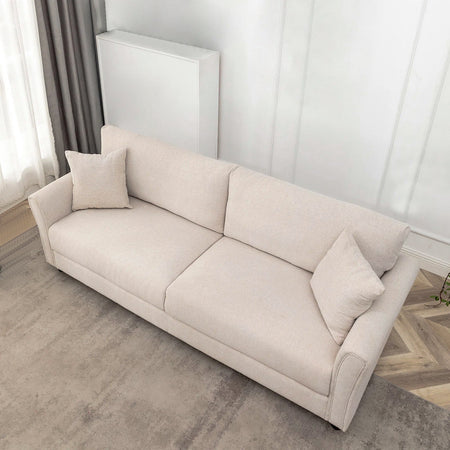 Divano 3 Posti con Rivestimento in Tessuto Crema Premium Sofa Relax 212x75x87 cm