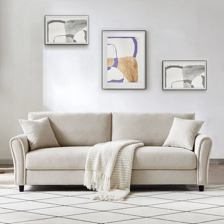 Divano 3 Posti con Rivestimento in Tessuto Crema Premium Sofa Relax 212x75x87 cm