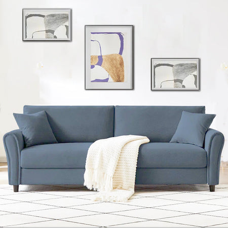 Divano 3 Posti con Rivestimento in Tessuto Blu Premium Sofa Relax 212x75x87 cm