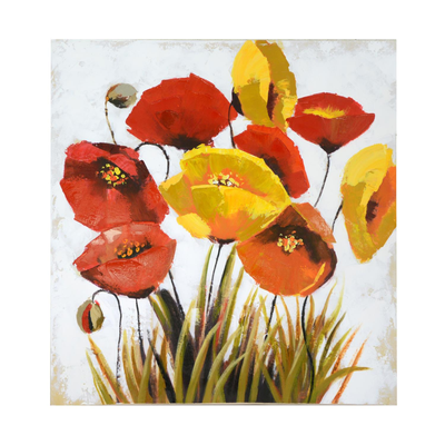 Quadro dipinto papaveri e fiori gialli cm80x80x4 Vacchetti