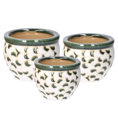 Coprivaso ceramica 1-3 bianco verde c/foglie cmø30h21 Vacchetti