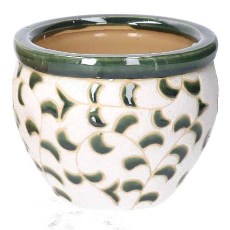 Coprivaso ceramica 1-3 bianco verde c/foglie cmø30h21 Vacchetti