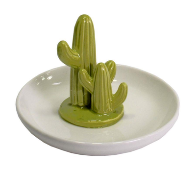 Svuotatasche ceramica bianco verde cactus tondo cmø14,5h9,4 Vacchetti