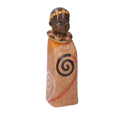 Statua ceramica bimbo africa arancione cm8x8h26,5 Vacchetti