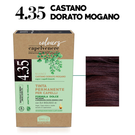 Helan, Capelvenere Colours, 4.35, Castano Dorato Mogano, Tinta permanente capelli, senza ammoniaca