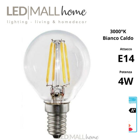 Kit 10pz Lampada filamento led mini globo G45 4W E14 3000k Illuminazione/Lampadine/Lampadine a LED Led Mall Home - Napoli, Commerciovirtuoso.it