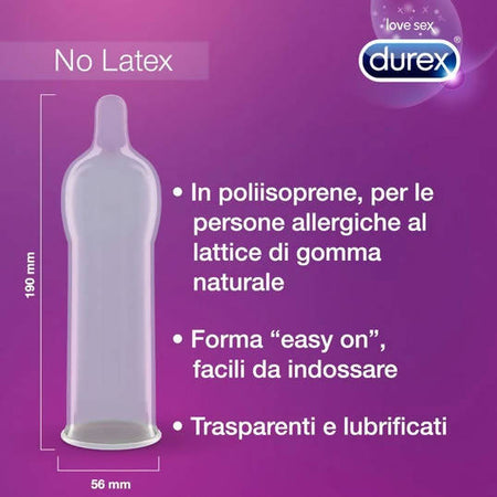 Durex No Latex 6 Pz Preservativi Anallergici Facili Da Indossare Con  Serbatoio Profilattici Trasparenti E Lubrificati - commercioVirtuoso.it