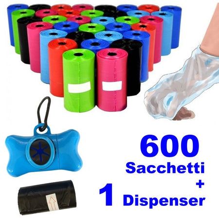600 Sacchetti Igienici Per Bisogni Escrementi Cani Raccolta Feci Con Dispenser