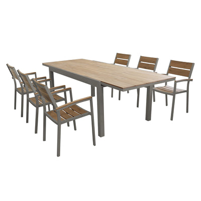 VIDUUS - set tavolo in alluminio cm 160/240x95x75 h con 6 sedute Taupe Milani Home
