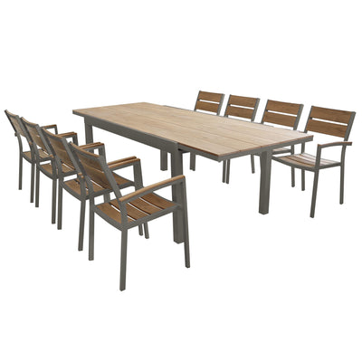 VIDUUS - set tavolo in alluminio cm 160/240x95x75 h con 8 sedute Taupe Milani Home
