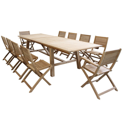 ORATOR - set tavolo in teak cm.220/300x100x77 h con 10 sedute Marrone