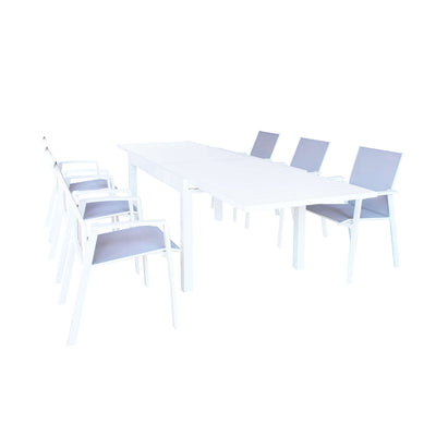 JERRI - set tavolo in alluminio cm 135/270x90x75 h con 6 sedute Bianco Milani Home