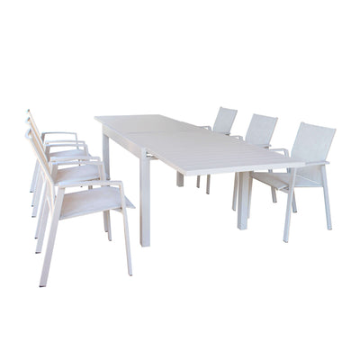 JERRI - set tavolo in alluminio cm 135/270x90x75 h con 6 sedute Tortora Milani Home