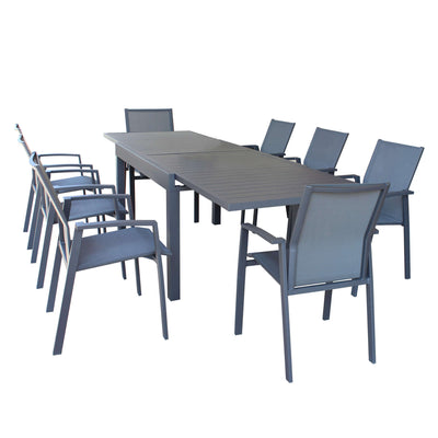 JERRI - set tavolo in alluminio cm 135/270x90x75 h con 8 sedute Antracite Milani Home