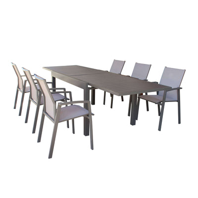 JERRI - set tavolo in alluminio cm 135/270x90x75 h con 6 sedute Taupe Milani Home