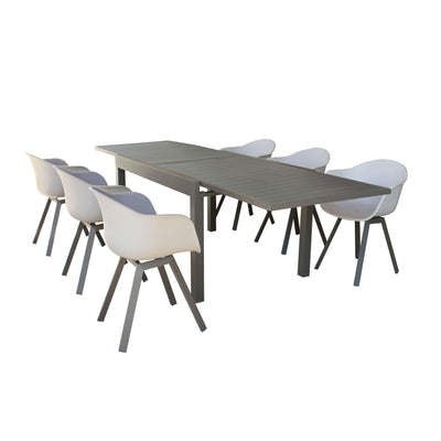 JERRI - set tavolo in alluminio cm 135/270x90x75 h con 6 sedute Taupe Milani Home