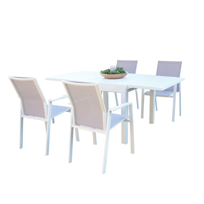JERRI - set tavolo in alluminio cm 90/180x90x75 h con 4 sedute Bianco Milani Home
