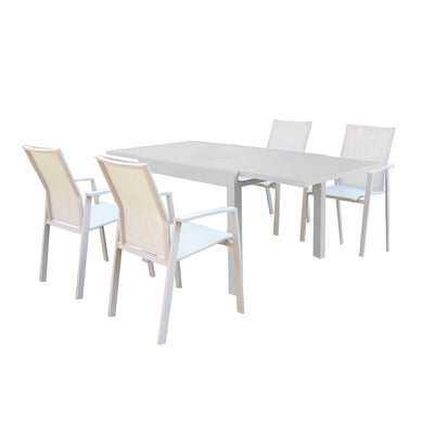 JERRI - set tavolo in alluminio cm 90/180x90x75 h con 4 sedute Tortora Milani Home