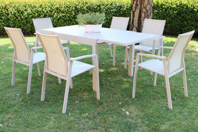 JERRI - set tavolo in alluminio cm 90/180x90x75 h con 6 sedute Tortora Milani Home