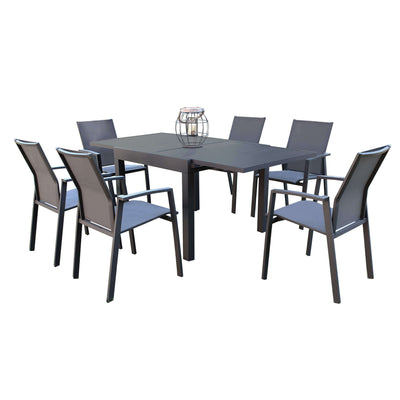 JERRI - set tavolo in alluminio cm 90/180x90x75 h con 6 sedute Antracite Milani Home