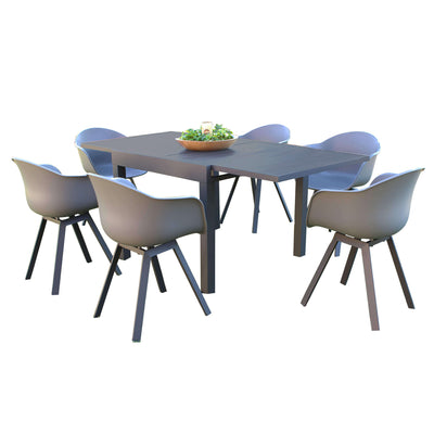 JERRI - set tavolo in alluminio cm 90/180x90x75 h con 6 sedute Antracite Milani Home