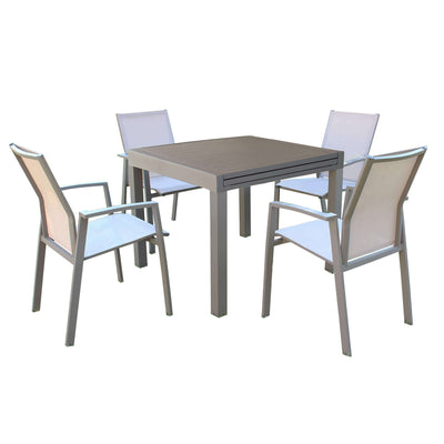 JERRI - set tavolo in alluminio cm 90/180x90x75 h con 4 sedute Taupe Milani Home