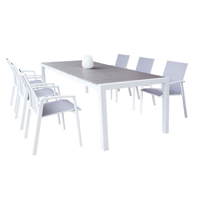 LOIS - set tavolo in alluminio cm 162/242x100x74 h con 6 sedute Bianco Milani Home