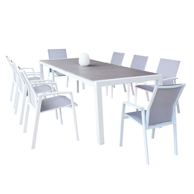 LOIS - set tavolo in alluminio cm 162/242x100x74 h con 8 sedute Bianco Milani Home