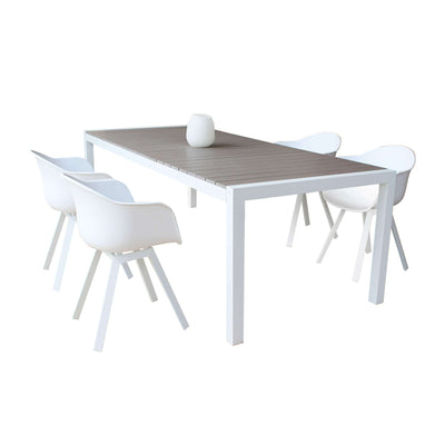 LOIS - set tavolo in alluminio cm 162/242x100x74 h con 4 sedute Bianco Milani Home