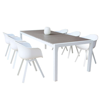 LOIS - set tavolo in alluminio cm 162/242x100x74 h con 6 sedute Bianco