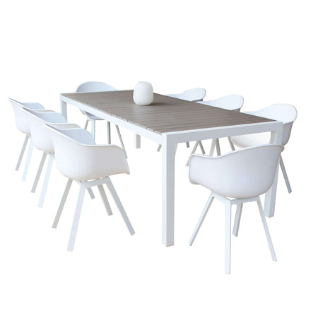 LOIS - set tavolo in alluminio cm 162/242x100x74 h con 8 sedute Bianco Milani Home