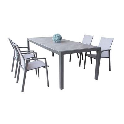 LOIS - set tavolo in alluminio cm 162/242x100x74 h con 4 sedute Taupe Milani Home