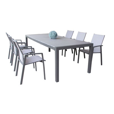 LOIS - set tavolo in alluminio cm 162/242x100x74 h con 6 sedute Taupe