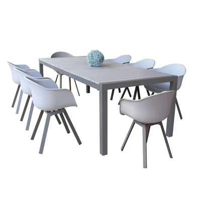 LOIS - set tavolo in alluminio cm 162/242x100x74 h con 8 sedute Taupe