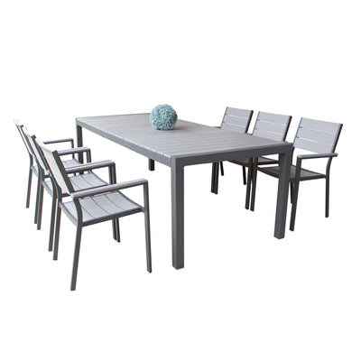 LOIS - set tavolo in alluminio cm 162/242x100x74 h con 6 sedute Taupe Milani Home