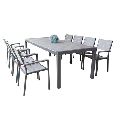 LOIS - set tavolo in alluminio cm 162/242x100x74 h con 8 sedute Taupe Milani Home