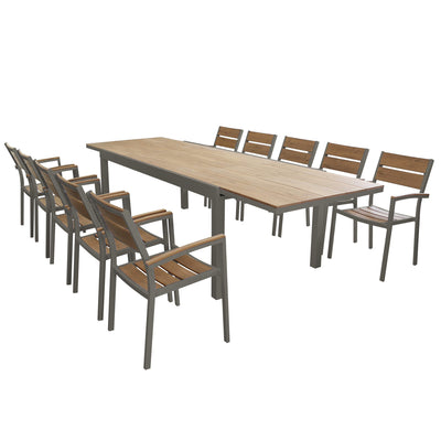 VIDUUS - set tavolo in alluminio cm 200/300x95x75 h con 10 sedute Taupe Milani Home
