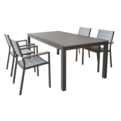 TRIUMPHUS - set tavolo in alluminio cm 180/240x100x73 h con 4 sedute Taupe Milani Home