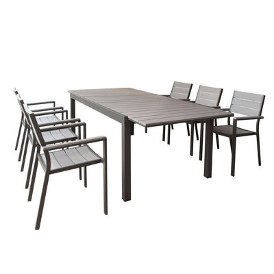 TRIUMPHUS - set tavolo in alluminio cm 180/240x100x73 h con 6 sedute Taupe Milani Home