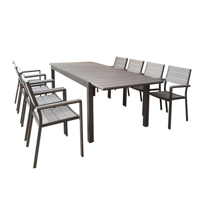 TRIUMPHUS - set tavolo in alluminio cm 180/240x100x73 h con 8 sedute Taupe Milani Home
