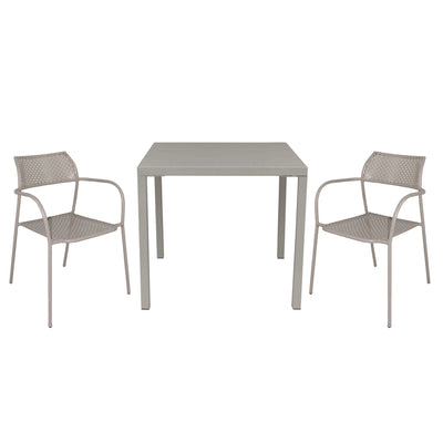 INDEX - set tavolo in metallo cm 80x80x73h con 2 sedute Tortora Milani Home