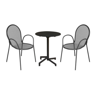 OPERA - set tavolo in metallo cm Ø 60x74 h con 2 sedute Grigio scuro Milani Home