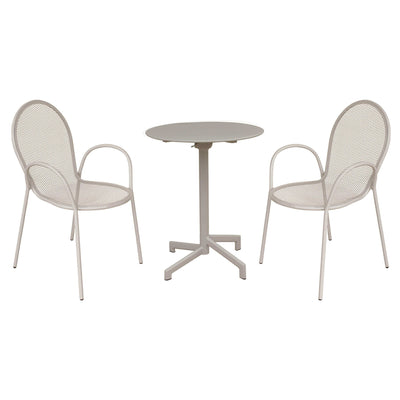 OPERA - set tavolo in metallo cm Ø 60x74 h con 2 sedute Tortora Milani Home